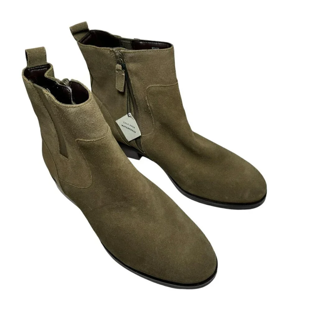 COLE HAAN Women’s Leighton Chelsea Bootie Size 7 Olive Green Waterproof Modern 8